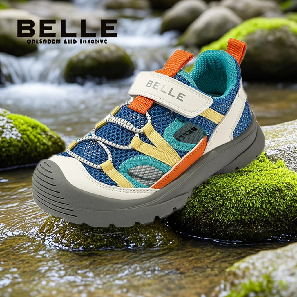 百丽儿童女男包头魔术贴运动风夏季凉鞋男童防滑鞋子透气网面休闲