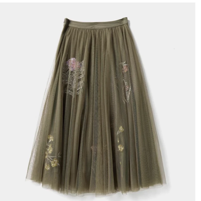 GINAYOLAN重工刺绣钉钻女神蕾丝网纱半裙春夏真丝内里