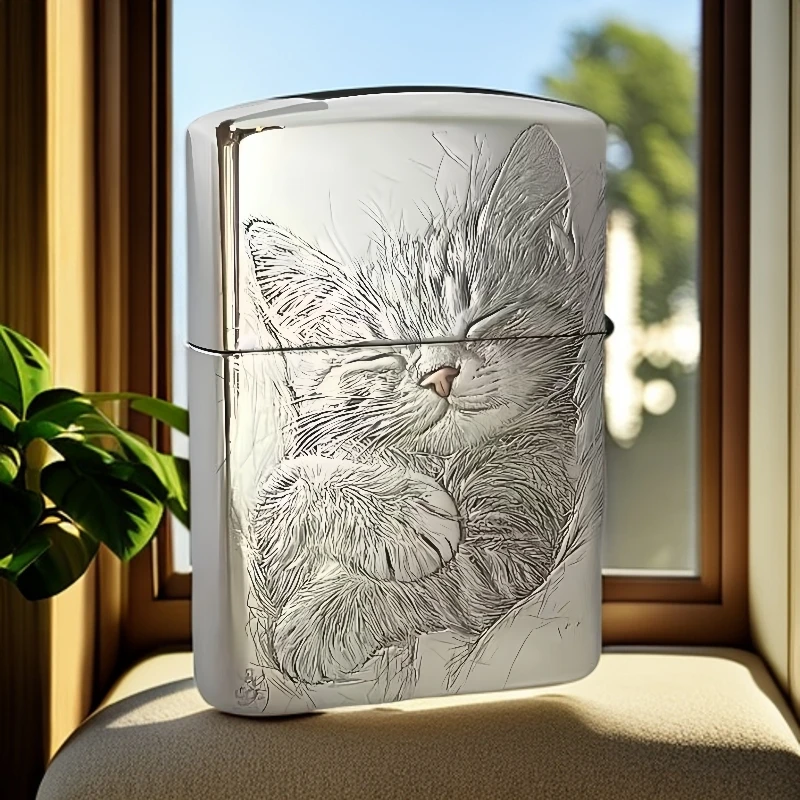 【ZIPPO】ZIPPO打火机仰望星空猫正品925纯银机盔甲煤油礼物DYJ1