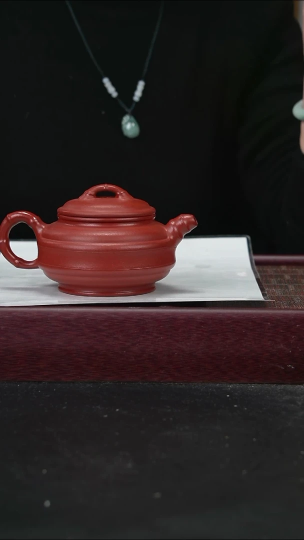 茶壶紫砂zq朱泥双线竹鼓