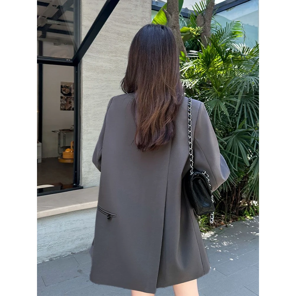 灰色开叉西装外套春季2025新款小个子高级秋装设计感小众西服