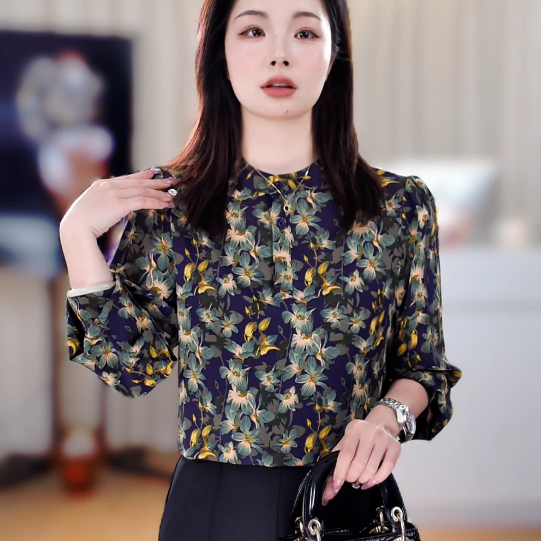 衬衫女长袖2025春季新款时尚碎花小衫宽松显瘦上衣