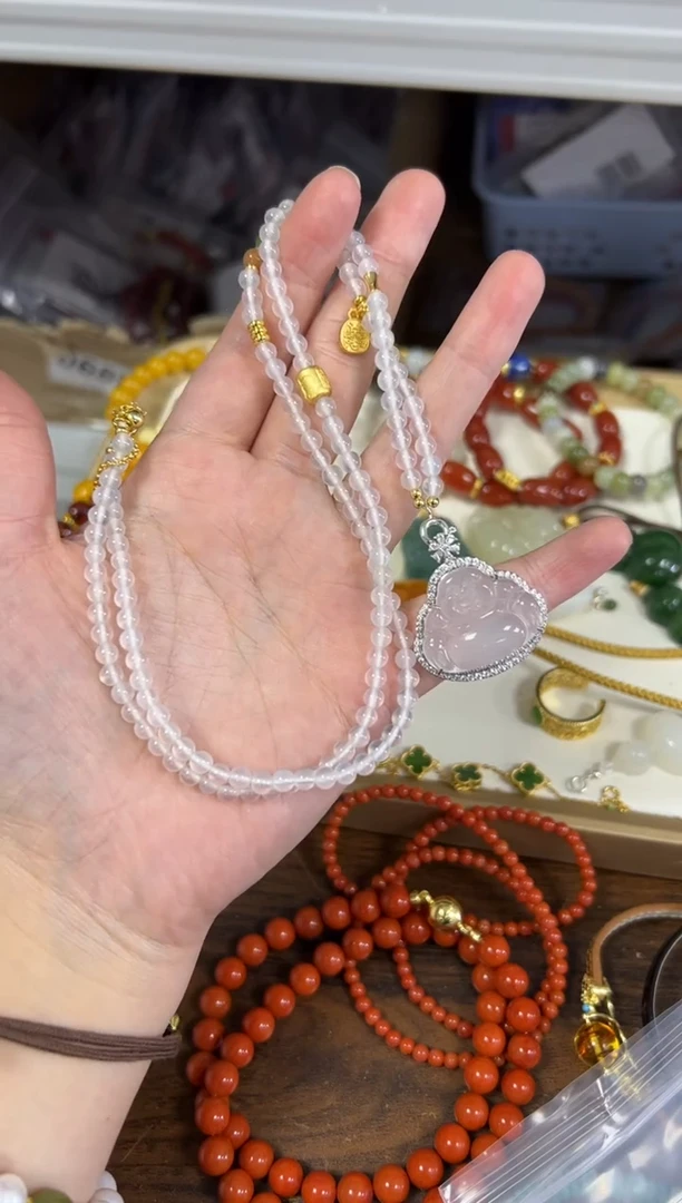 未镶嵌颈饰玛瑙/玉髓水沫佛公玛瑙珠链款项链[44]