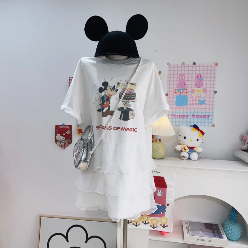 【钱呼呼】2025夏季新款可爱欧根纱拼接减龄甜美T恤 女