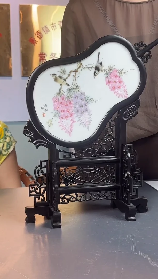 摆件瓷立方-水点桃花-胡晶63