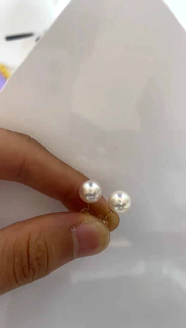 18K金镶嵌耳饰海水珍珠8-9