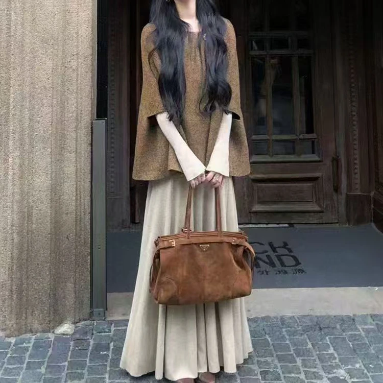 小香风宽松气质斗篷披肩外套女2025秋季新款长袖百搭精致连衣裙女