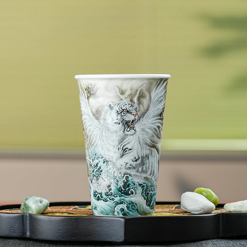 一儒堂古彩白虎可乐杯景德镇陶瓷手工纯手工YR041茶杯