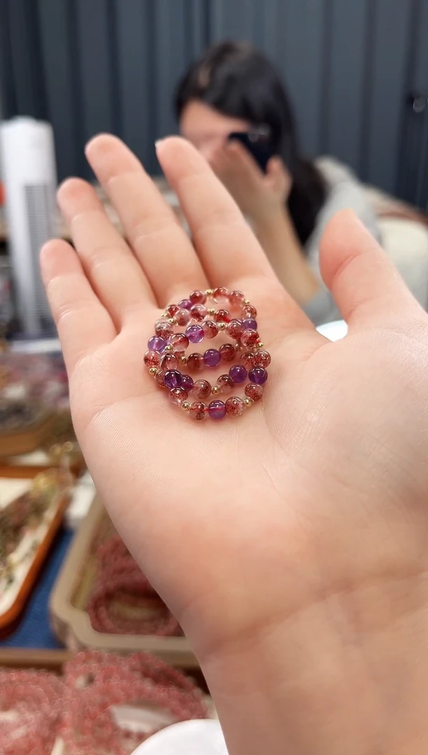 未镶嵌手串水晶金草莓超七戒圈4mm【多样性发一】
