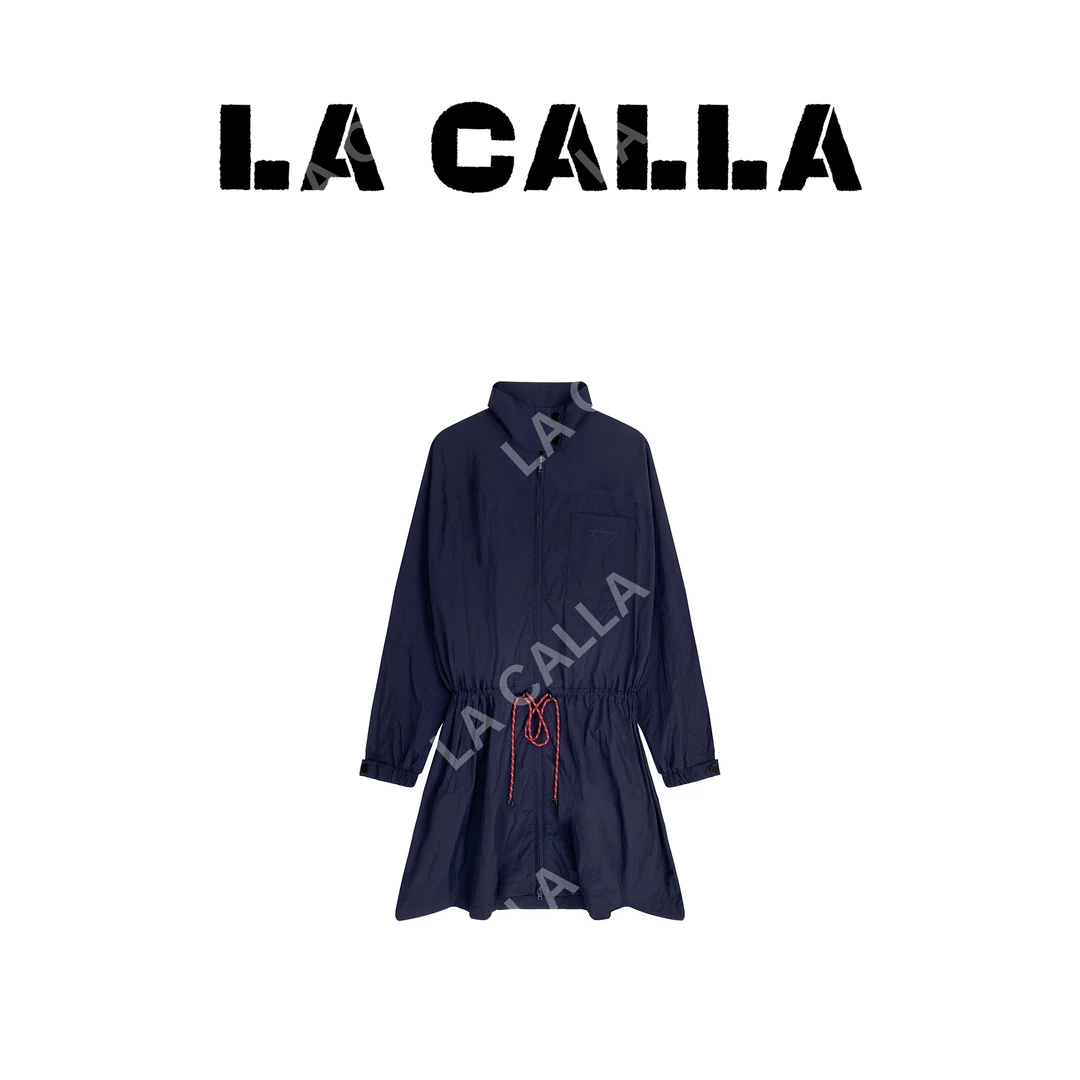 LA CALLAP外套藏青色时尚复古休闲秋冬拉绳外套L1256