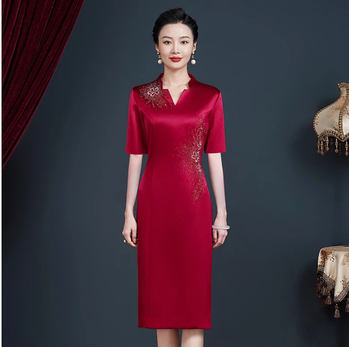 55423喜婆婆婚宴礼服高贵洋气参加婚宴礼服参加婚礼宴会连衣裙