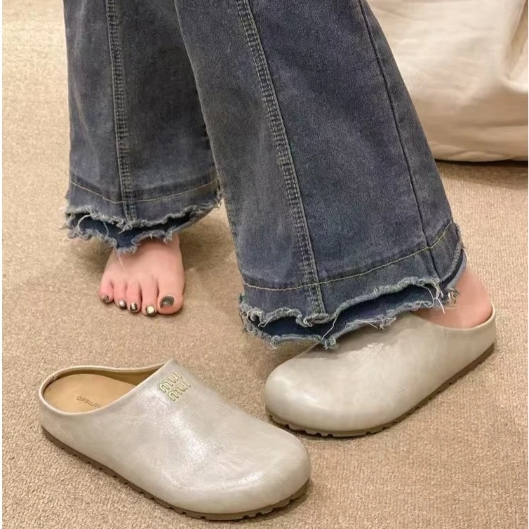 包头洛丽塔风轻职风拼色包头拖夏季舒适平底春夏复古半拖厚底Z807