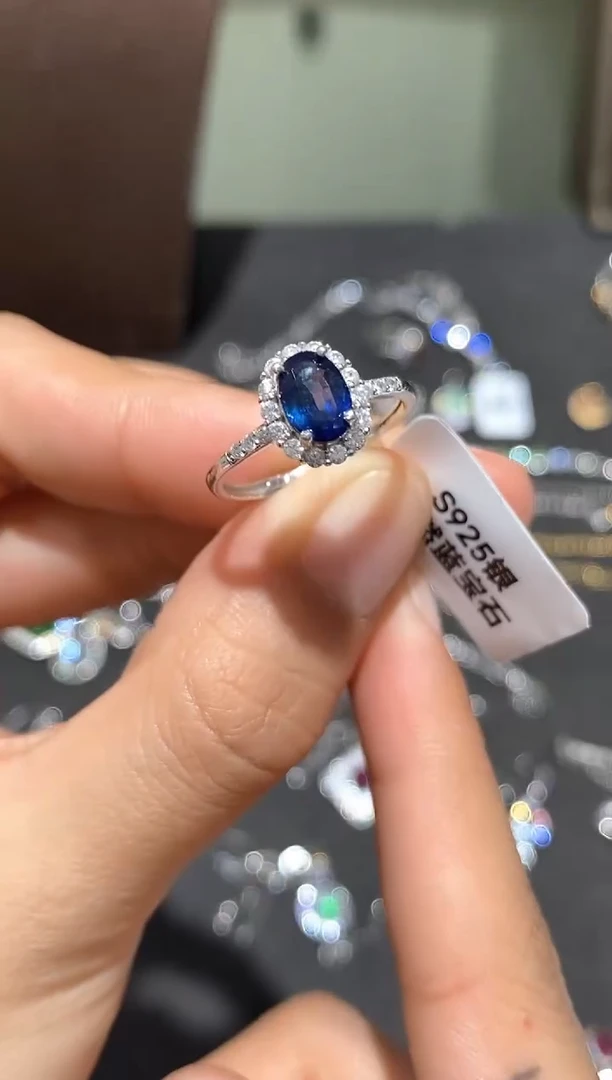 戒指蓝宝石银S925镶嵌戒指