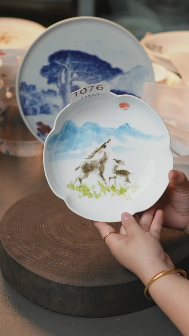 盘手绘釉下彩陶瓷餐具1076