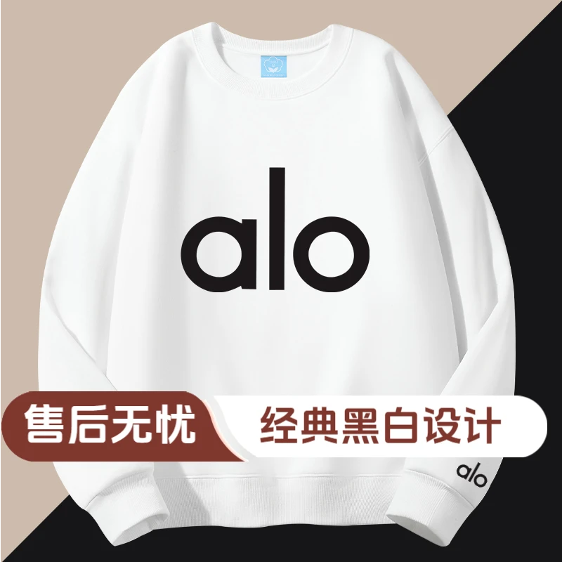 alo#印花常规常规款圆领套头秋冬卫衣黑白百搭男士潮流加绒经典