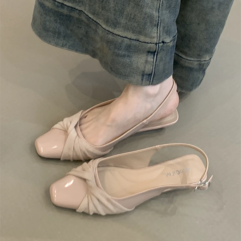 NQL-3196-8法式绝美配裙子包头凉鞋2025名媛蝴蝶结方头后绊带单鞋