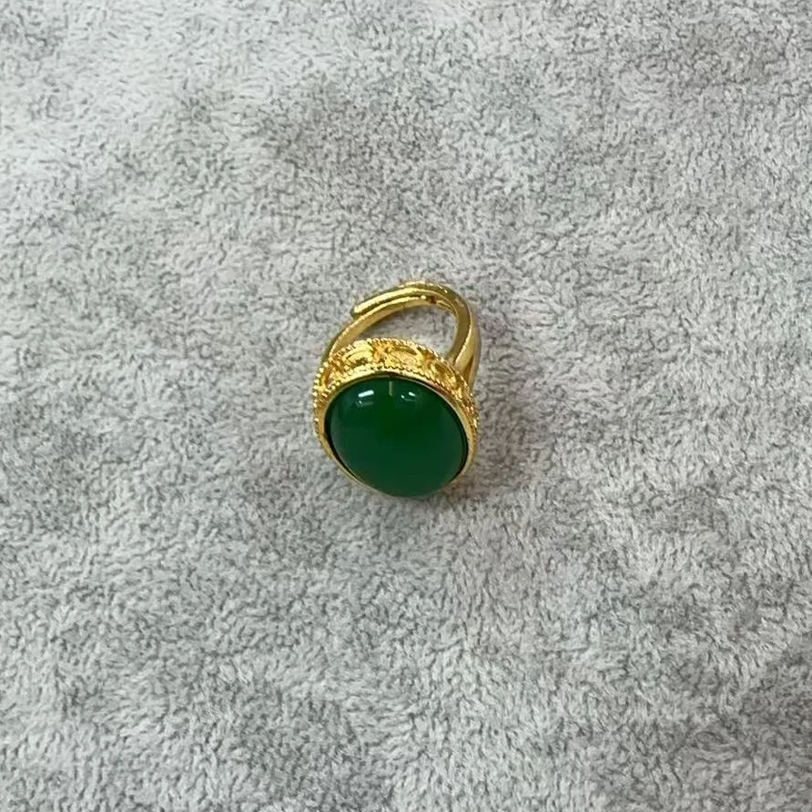 国风经典天然和田玉蛋面戒指-1919