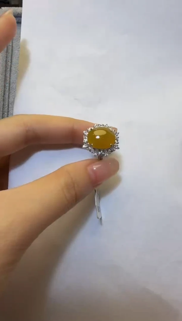 银S925镶嵌戒指翡翠925银镶缅甸A货翡翠戒指