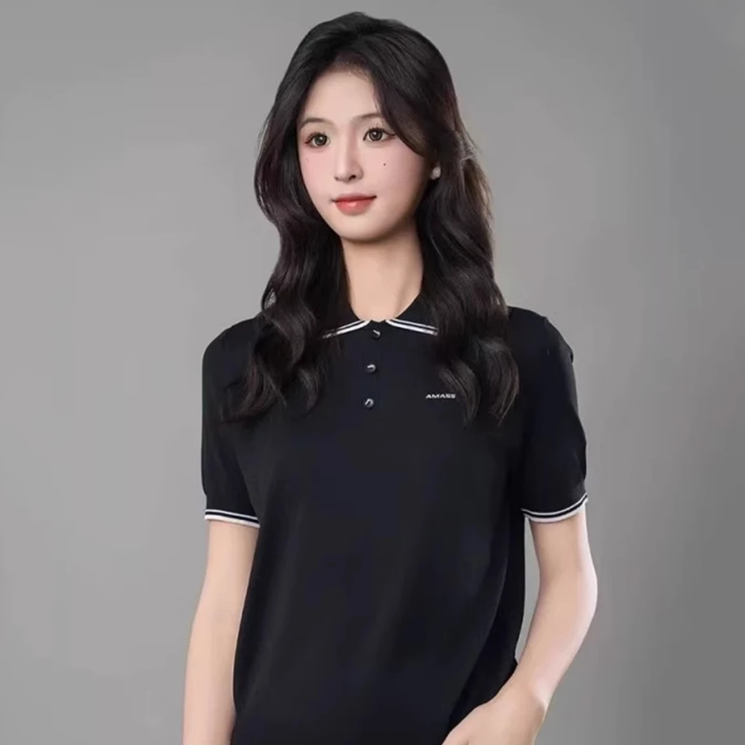商场专柜女装春季新款休闲百搭修身撞色polo衫针织短袖T恤538022