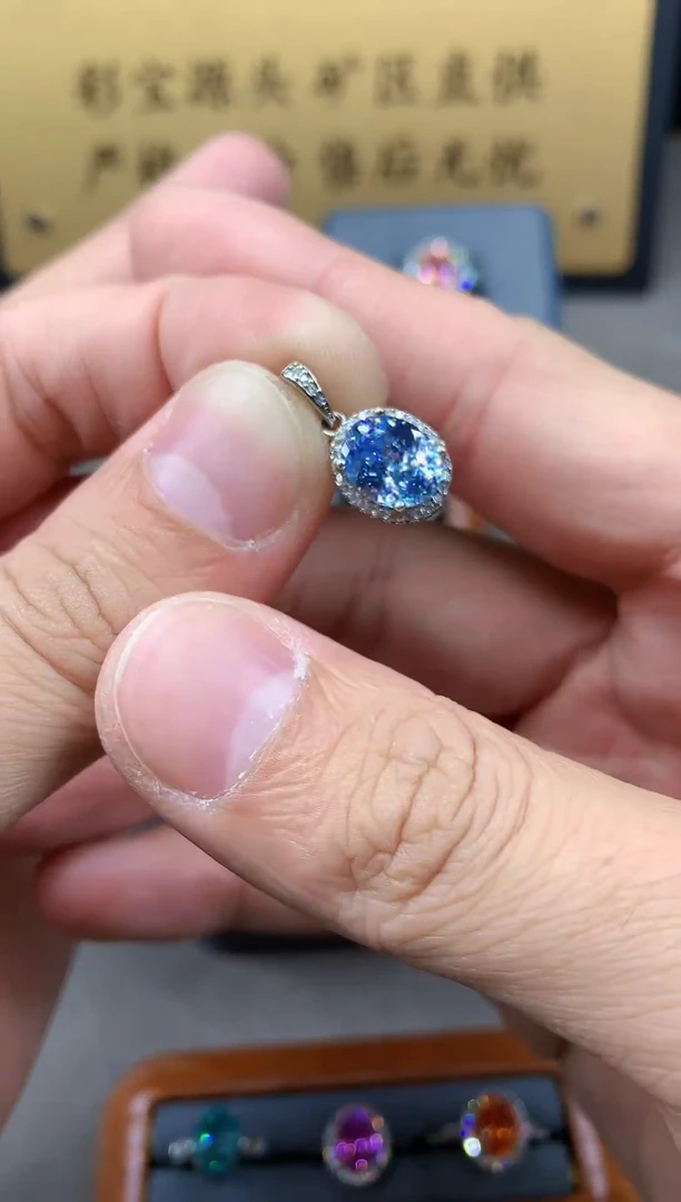 银S925镶嵌颈饰海蓝宝石2222