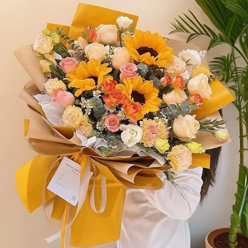 向日葵香槟混搭花束生日成年礼花束病人鲜花订购同城花束鲜花附近