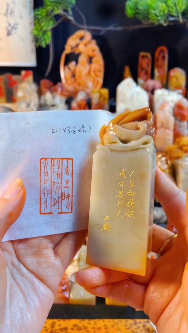 老挝石印石手工篆刻《人生如逆旅我亦是行人》