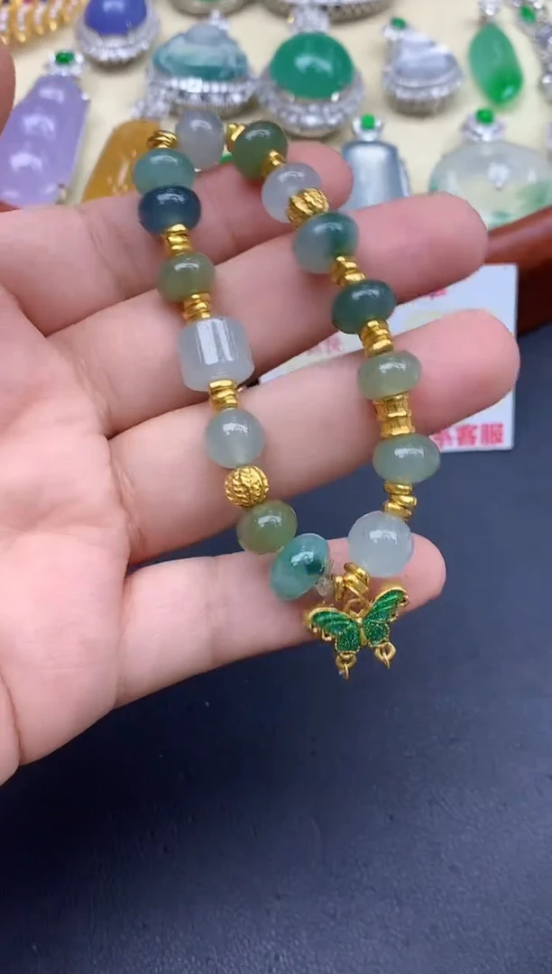 足金镶嵌手链翡翠332-中国好珍宝