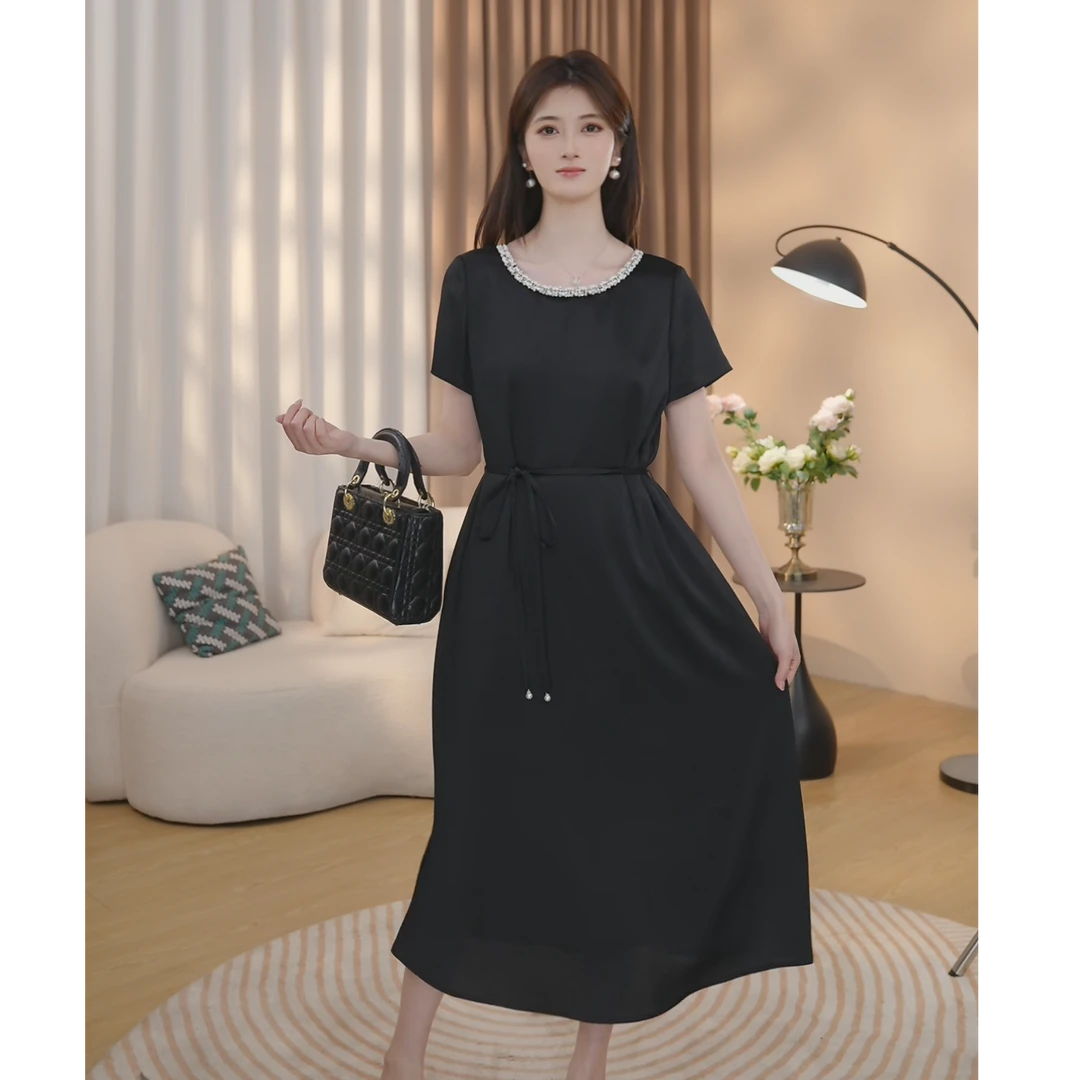 曼贝2025春季新款连衣裙女士修身显瘦时尚气质衫裙子8512436【连】