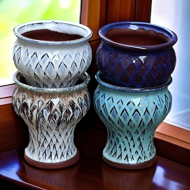 宜兴多肉植物小花盆家用桌面装饰陶瓷工艺品简约家居窑变创意多肉