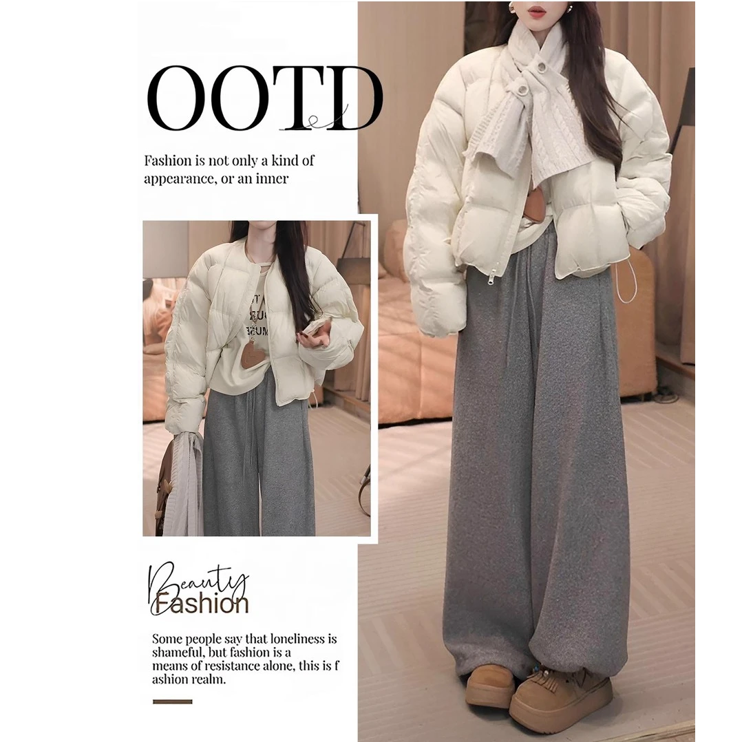 2025冬季新款韩系时尚减龄圆领泡芙棉服女简约气质面包服夹棉外套