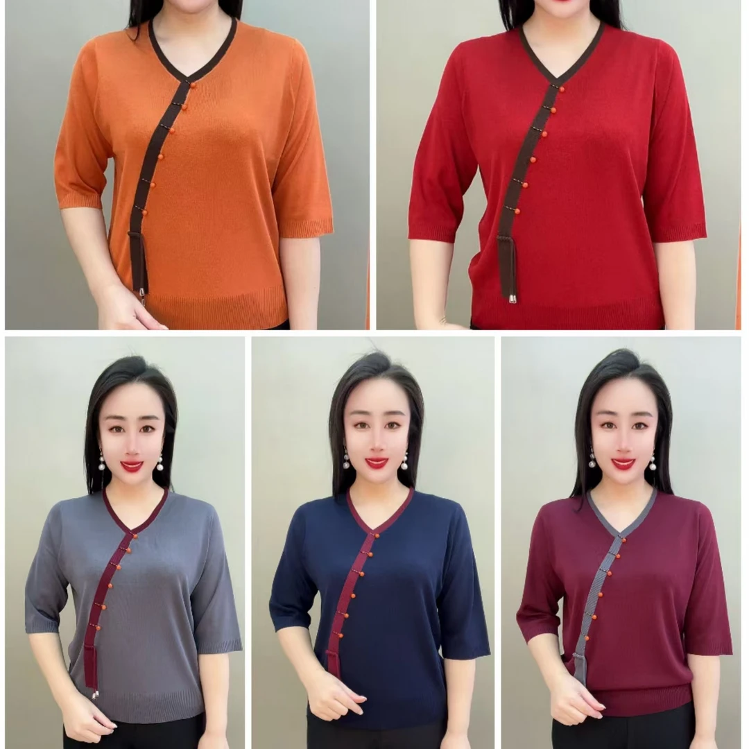 9355款襟穿珠分袖衫