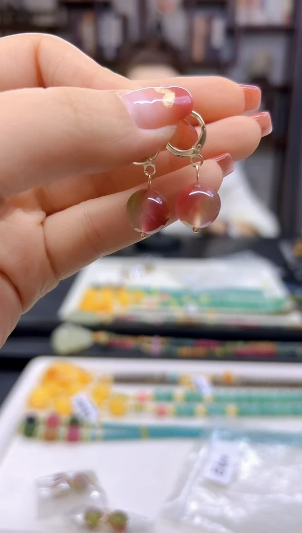 【闪购商品】西瓜碧玺耳饰14K金镶嵌E610