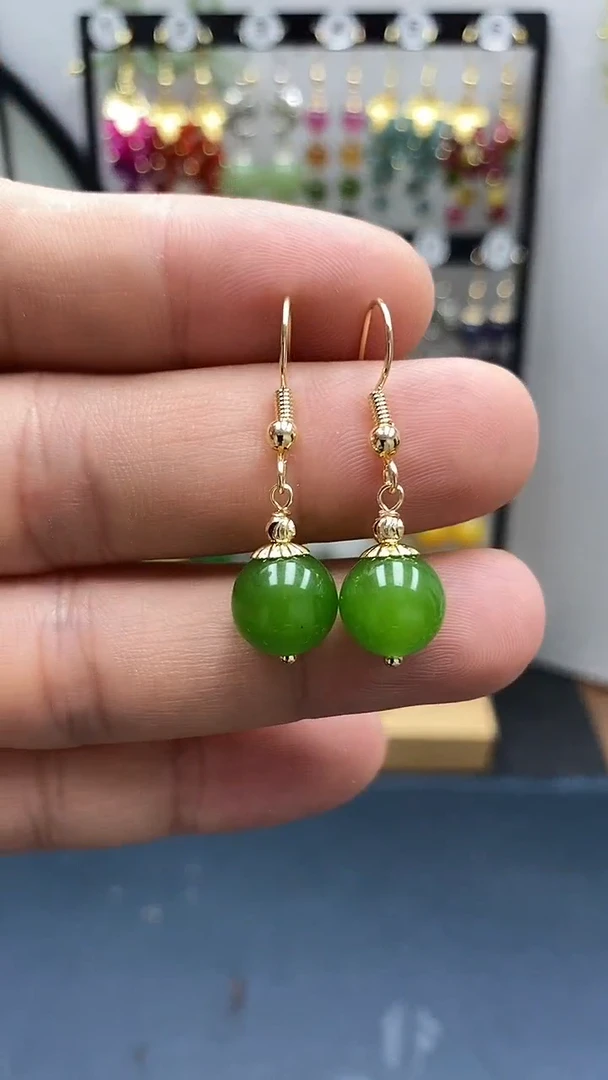 和田玉银S925镀金镶嵌耳饰尺寸10mmC1