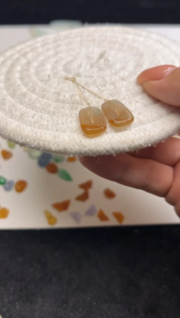 未镶嵌定制翡翠999+99黄方糖一对-lhm187
