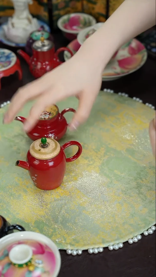 景德镇手工手绘三秋月粉彩故宫金竹雪梅紫砂壶