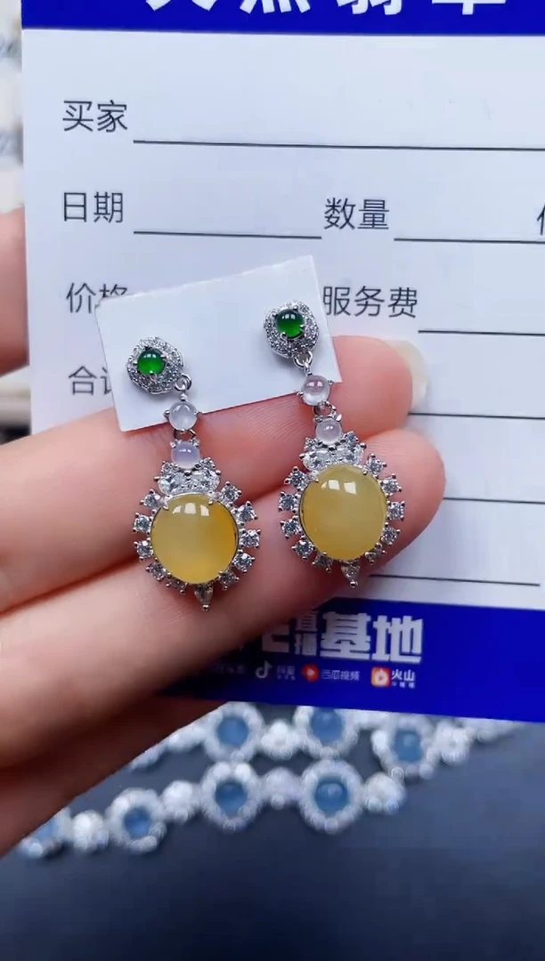 银S925镶嵌翡翠耳饰114