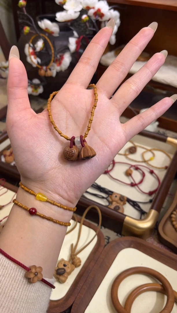 手串桃核【桃缘行】竹节「福气莲莲」桃木桃核辟、挡、驱、护 备注手围