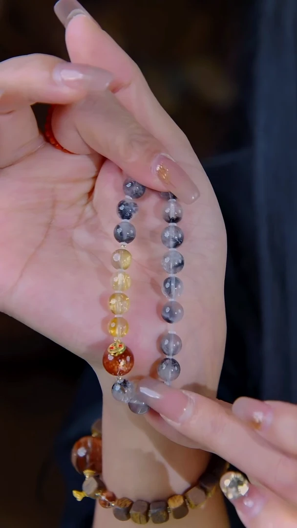 18K金镶嵌手链水晶黑银钛99999