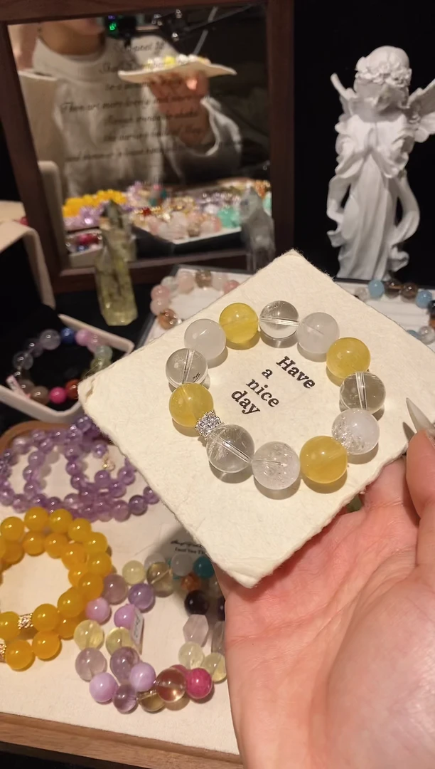 未镶嵌手链水晶白水晶+黄莹石手链