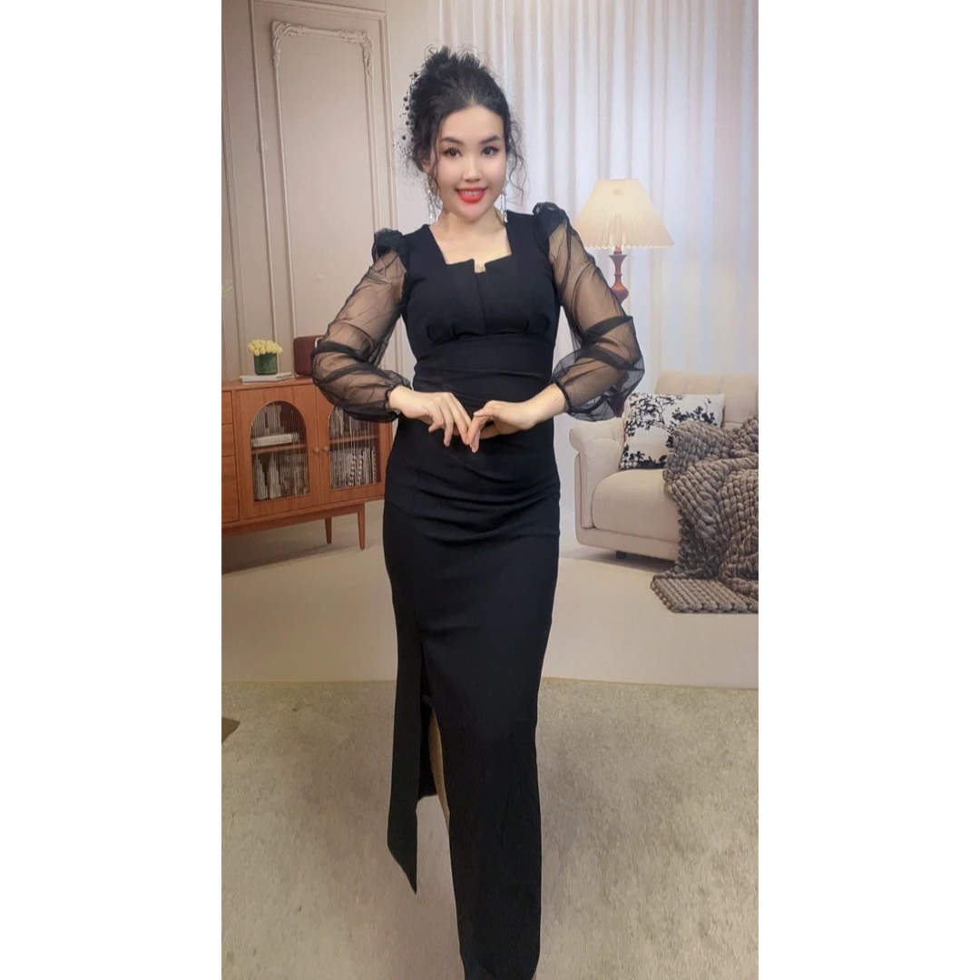 881【娜子】6新款高级感网纱袖设计女装连衣裙