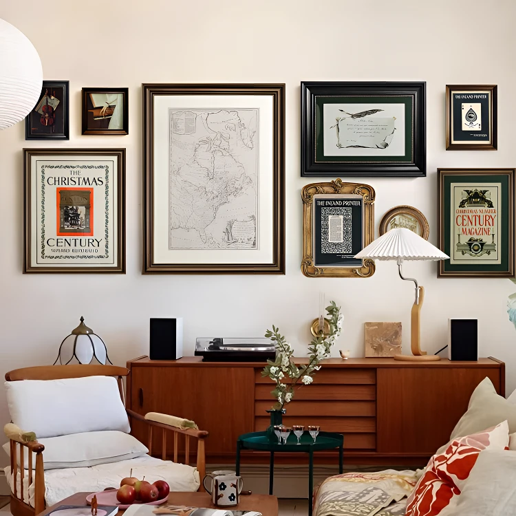 美式复古地图客餐厅客厅沙发背景墙装饰画中古边柜壁画组合挂画