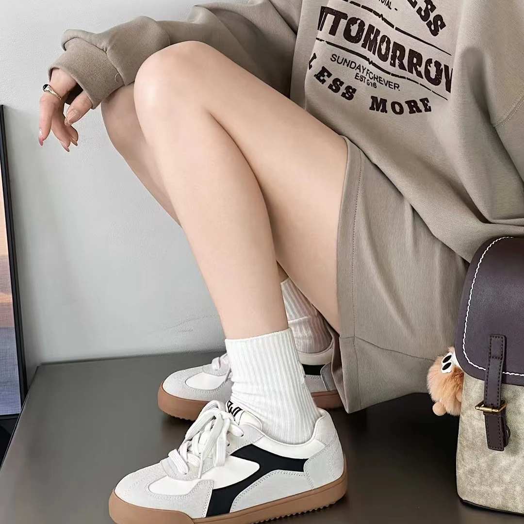 2025年新款撞色复古百搭真皮德训女鞋舒适休闲运动鞋