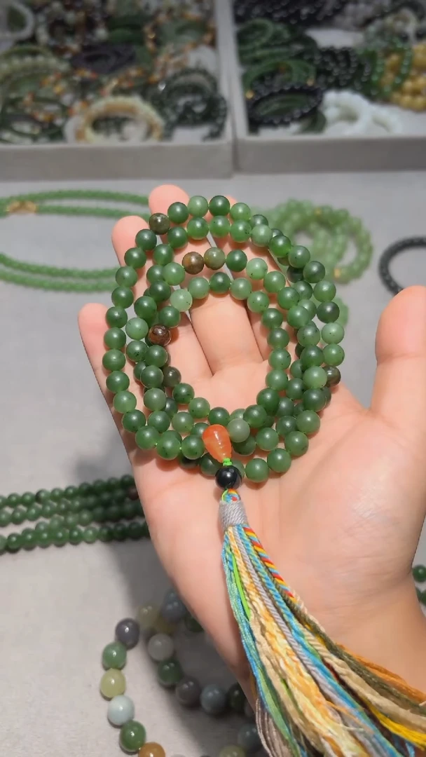 颈饰未镶嵌和田玉碧籽长串108卡8