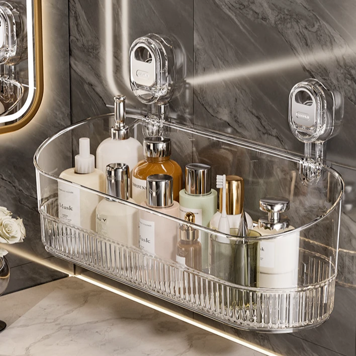 按压吸盘置物架卫生间免打孔壁挂墙上化妆品架子厕所洗漱台收纳架