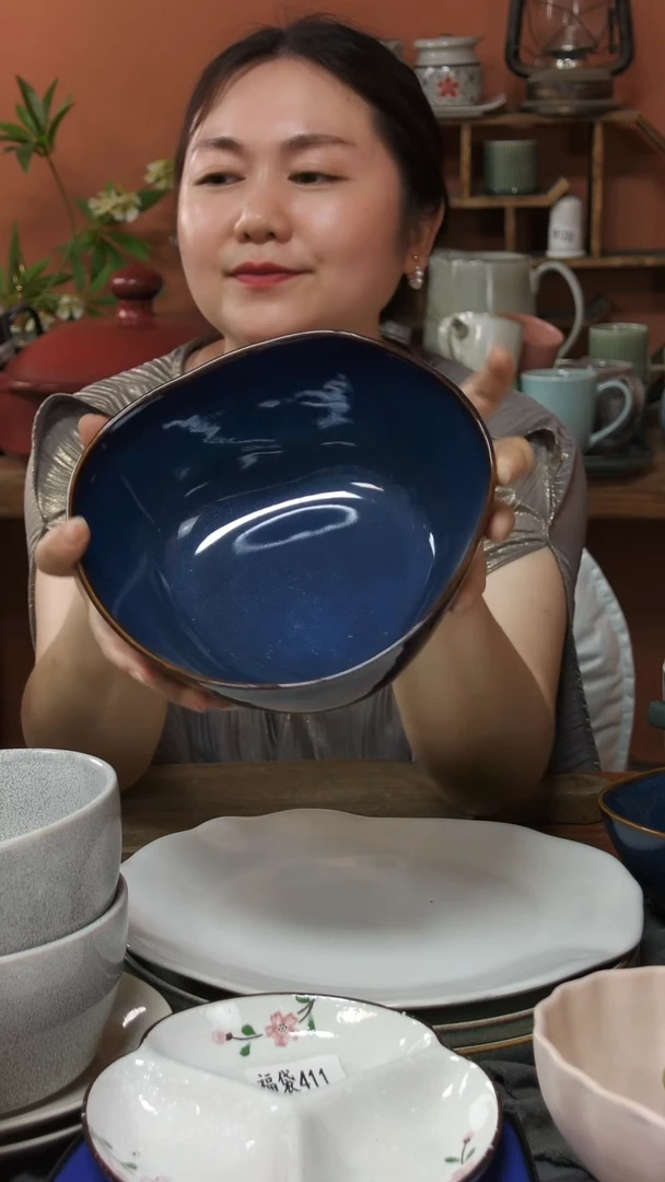 碗两个辣3468异形蓝碗陶瓷微瑕