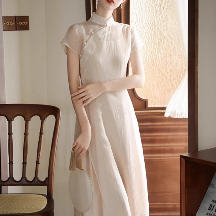 茶服仙气国风禅意女装改良新中式旗袍连衣裙茶艺服装夏清冷感穿搭