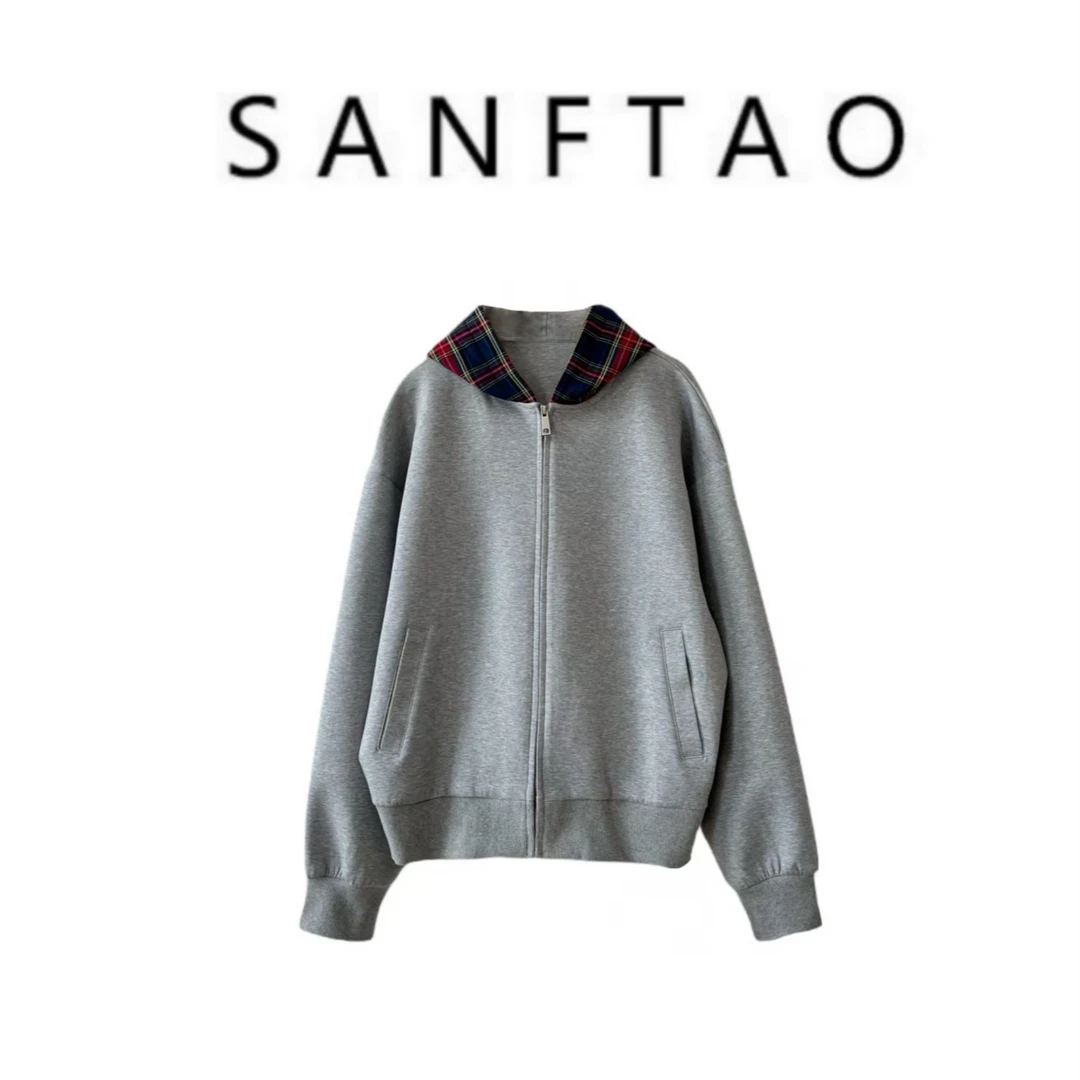 【红格复古】简约宽松连帽卫衣外套19174