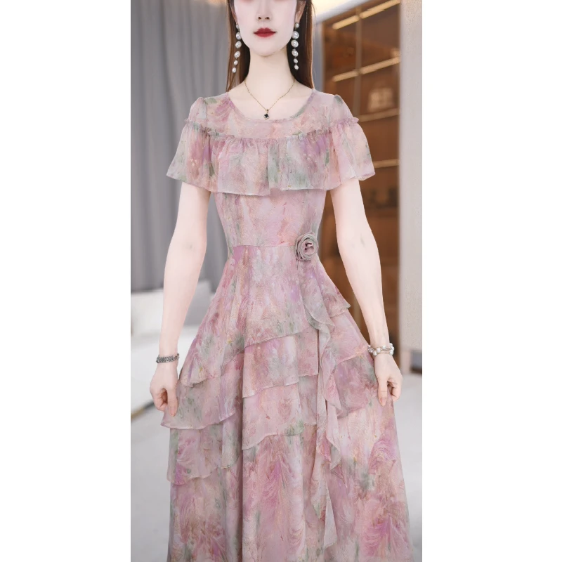 【连衣裙】夏季新款圆领时尚透气修身显瘦中长款连衣裙M-4XL