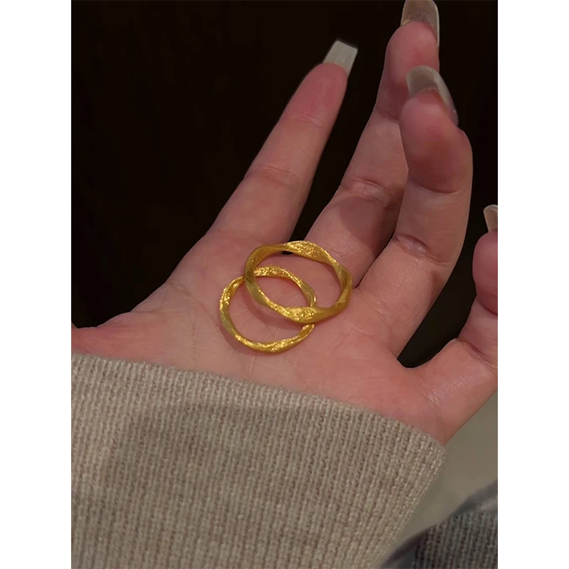 铜合金戒指 复古丝绒缎带莫比乌斯环戒指拉丝扭结波形素圈食指戒