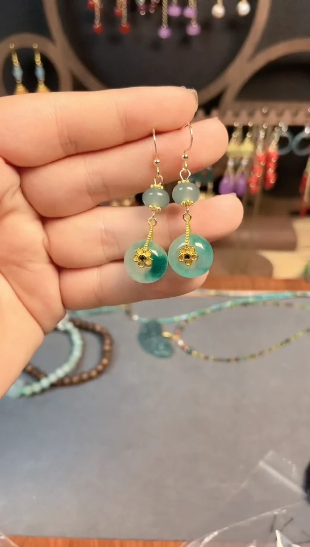 银S925镶嵌翡翠耳饰112800